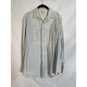 Polo Ralph Lauren Button Down Shirt 2 Pocket Blue & Ivory Stripe  L Cotton Faded